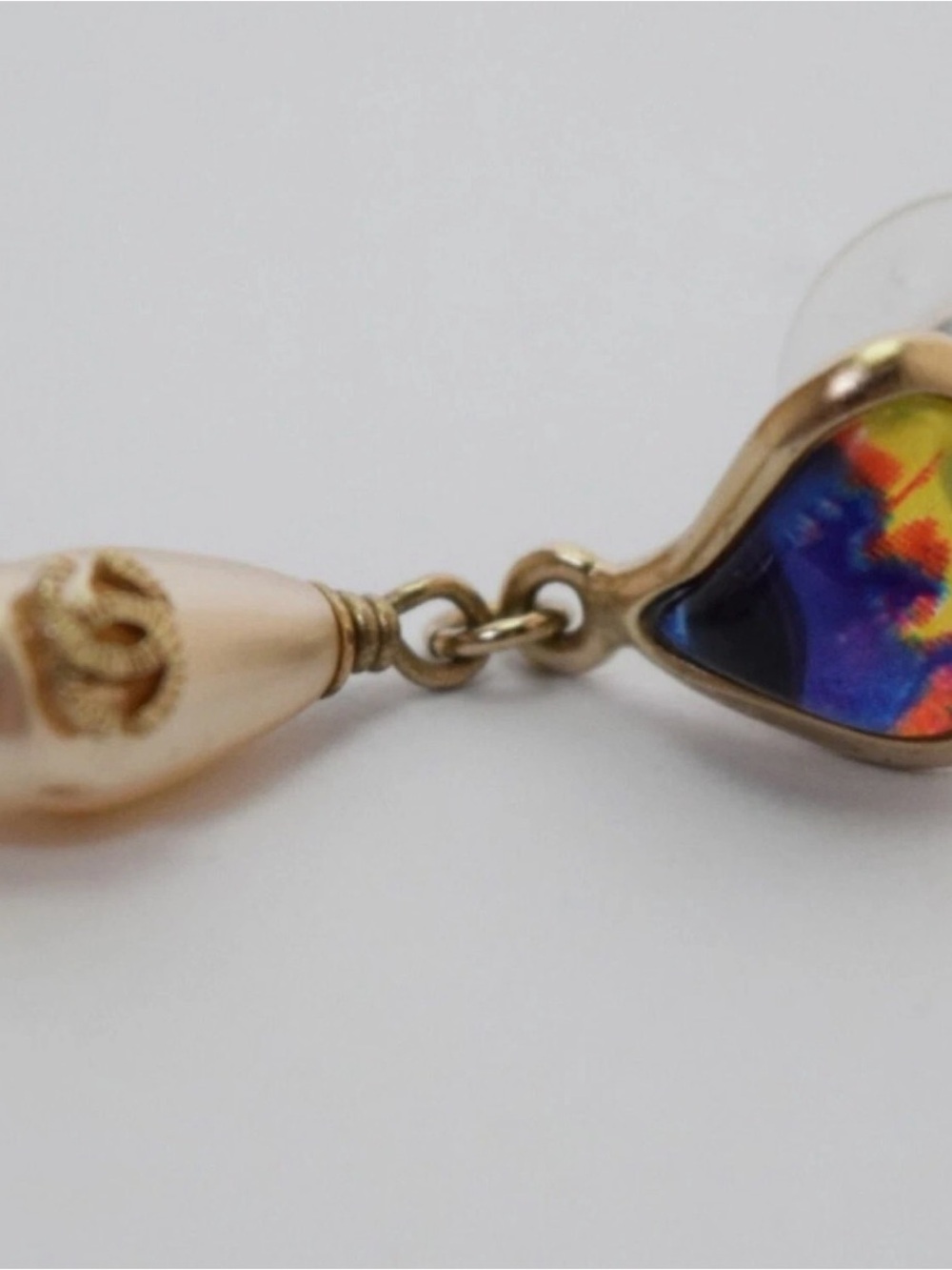 CHANEL Coco Mark Colored Stone Pearl Teardrop Earrings - Picture 5 of 7